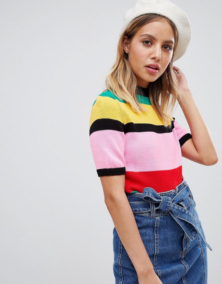Asos Design Bright Stripe Knitted Tee - Multi