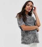 Asos Design Maternity Oversized T-shirt In Acid Wash With Contrast Stitching-gray