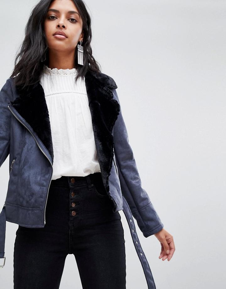Barney's Originals Jacket With Faux Fur Collar - Navy