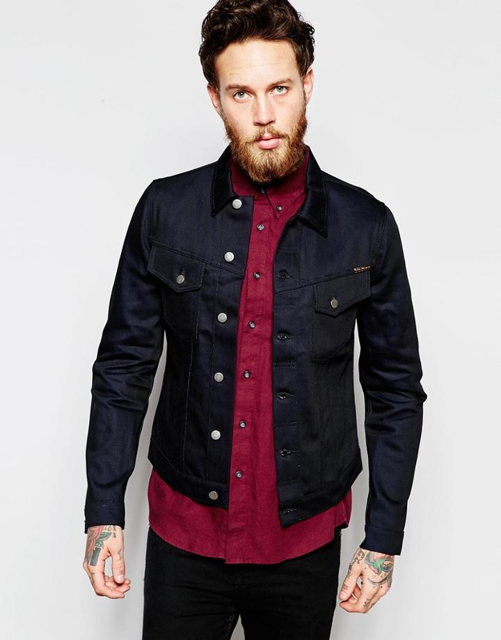 Nudie Denim Jacket Billy Dry Black Dens Blue Overspray - Dry Black Dens