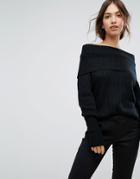 Vila Off The Shoulder Ribbed Sweater - Black