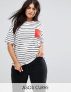 Asos Curve T-shirt In Stripe With Contrast Pocket - Multi