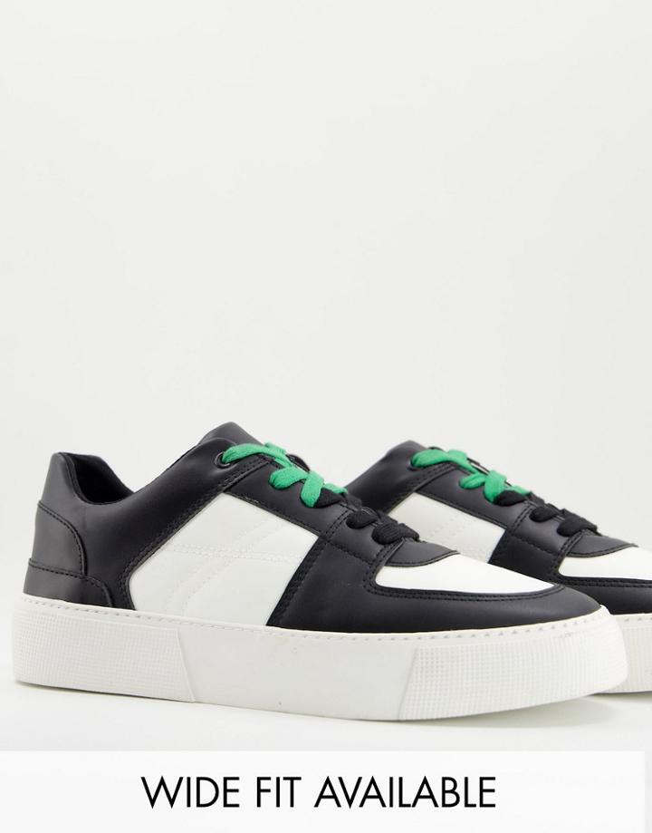 Asos Design Faux Leather Retro Sneakers In Black/white