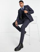 Harry Brown Blue Windowpane Check Slim Fit Suit Pants-blues