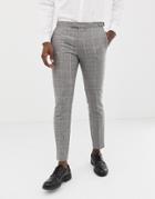 Moss London Premium Skinny Suit Pants In 100% Italian Wool Check-gray