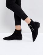 Allsaints Pointed Buckle Detail Boots In Suede - Black