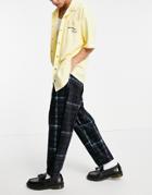 Asos Design Oversized Tapered Pants In Abstract Plaid-navy