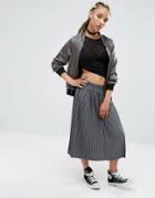 Pull & Bear Jersey Pleated Midi Skirt In Gray - Gray
