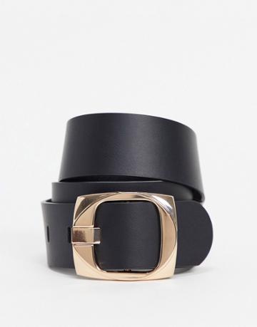 Asos Design Chunky Gold Buckle Belt Blazer In Black