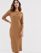 Vero Moda Ribbed Midi Sweater Dress In Tan