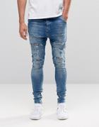 Siksilk Hareem Jeans With Thigh Rips - Blue