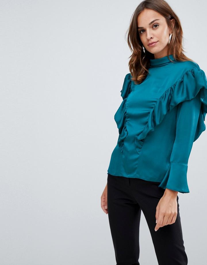 Closet London Frill Shoulder Blouse - Green