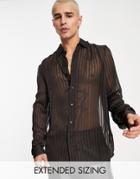 Asos Design Regular Sheer Stripe Shirt In Brown