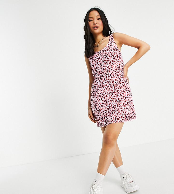 Pieces Petite Exclusive Mini Shift Dress In Pink Butterfly Print-multi