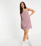 Pieces Petite Exclusive Mini Shift Dress In Pink Butterfly Print-multi