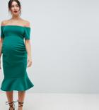 True Violet Maternity Bandeau Midi Bodycon Dress With Pephem - Green