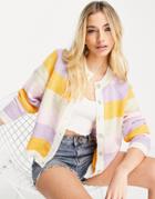 Pieces Button Up Cardigan In Pastel Stripe-multi