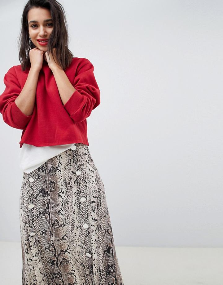 Stradivarius Cropped Side Rib Sweater - Red