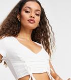 Club L London Petite Ruched Front Plunge Front Crop Top In White - Part Of A Set