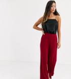 Asos Design Petite Wide Leg Pants With Clean High Waist-red