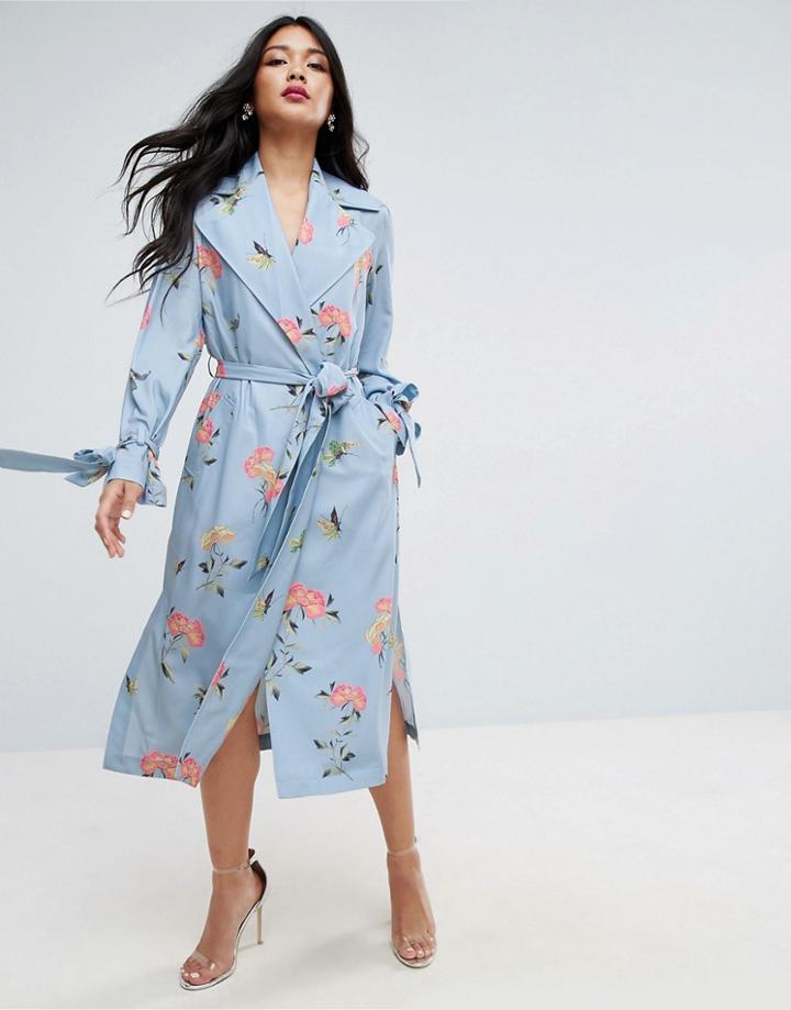 Asos Printed Coat In Ornate Floral - Multi