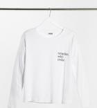 Noisy May Petite Long Sleeve Slogan T-shirt In White