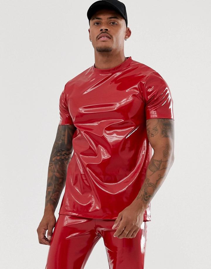Asos Design Two-piece T-shirt In Stretch Vinyl Fabric In Red - Red