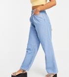 Asos Design Petite High Rise 'relaxed' Dad Jeans With Pleat Fronts In Midwash-blues
