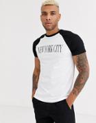 Asos Design T-shirt With Raglan Sleeve And City Print-white