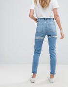 Asos Farleigh High Waisted Slim Mom Jeans In Prince Wash With Bum Rips - Blue