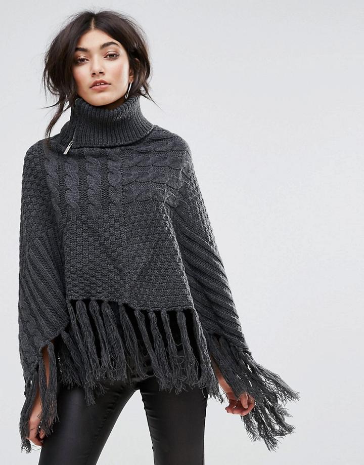 Lipsy Tassle Poncho Cape - Brown