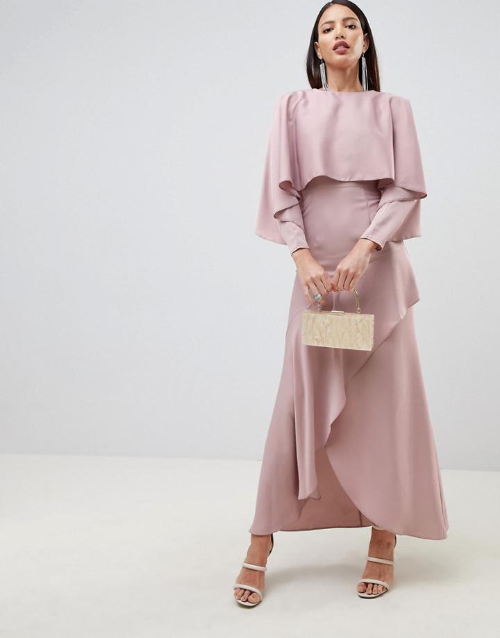 Asos Design Crop Top Kimono Satin Maxi Dress With Split Skirt-pink