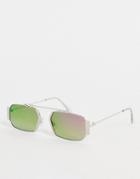 Jeepers Peepers Slim Square Aviator Sunglasses In Pink Ombre-silver