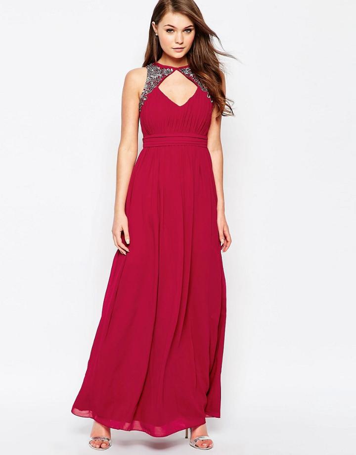 Little Mistress Split Maxi Dress With Embellished Detail - Red