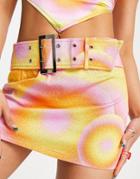 Elsie & Fred Low Rise Y2k Belted Mini Skirt In 70s Swirl - Part Of A Set-multi