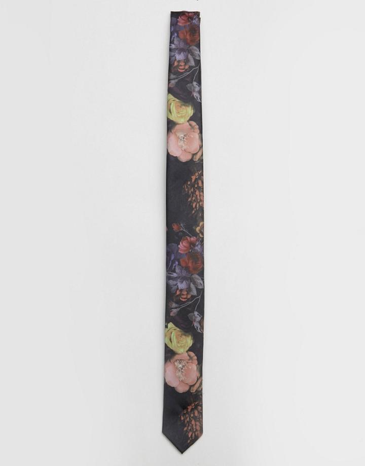Asos Dark Floral Tie - Black