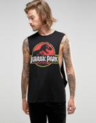 Asos Jurassic Park Sleeveless T-shirt With Extreme Dropped Armhole - Black