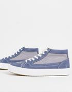 Pull & Bear High Top Skate Sneakers In Blue Faux Suede