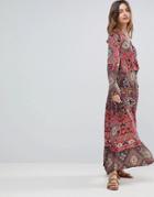 Raga Rustic Woodland Button Down Maxi Skirt - Red