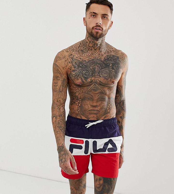 Fila Swim Shorts With Panel Logo In Navy - Navy
