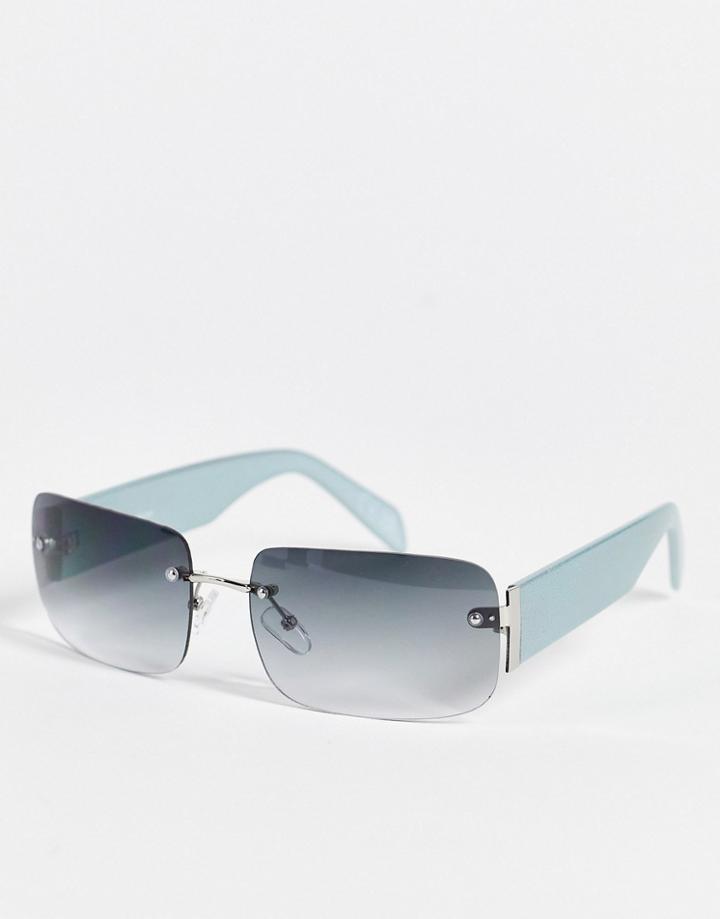 Asos Design 90s Rimless Mid Square Sunglasses With Light Smoke Lens-silver