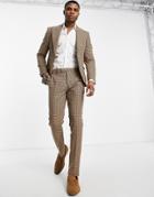 Twisted Tailor Malto Skinny Suit Jacket In Light Brown Micro Check