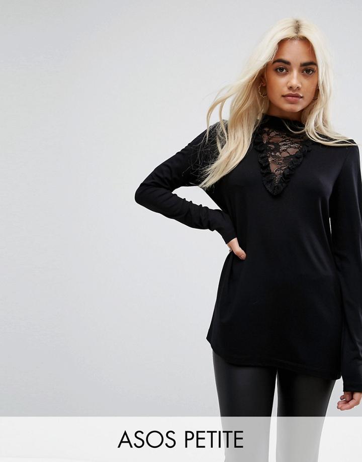 Asos Petite Top With Choker Detail And Lace Panel - Black