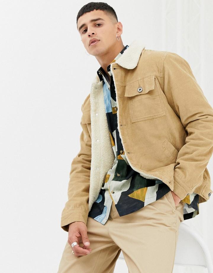 D-struct Sherpa Lined Cord Trucker Jacket - Stone