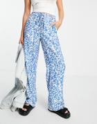 Mango Floral Printed Straight Pants In Blue-blues