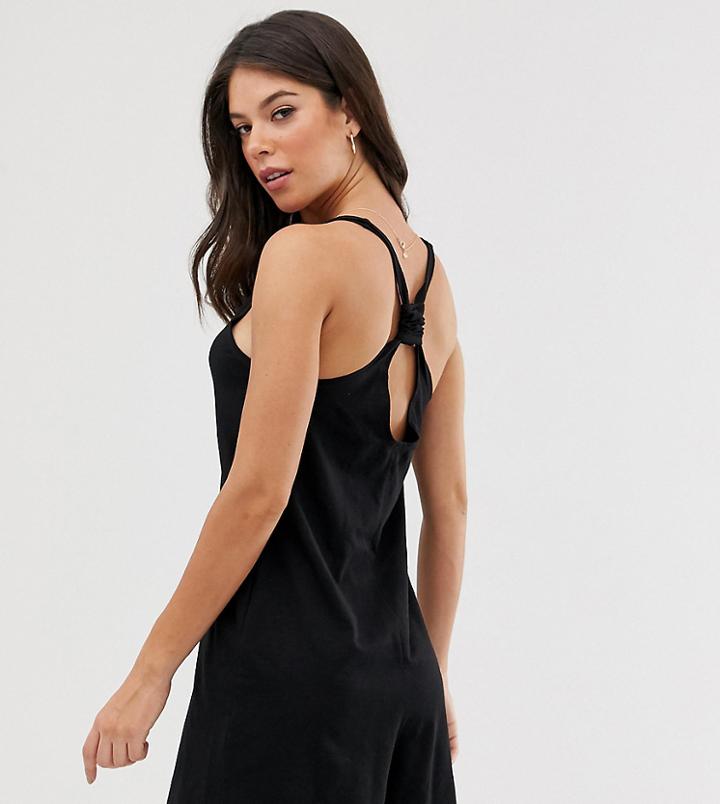 Asos Design Tall Minimal Romper With Knot Back-black