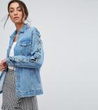 Chorus Tall Lace Up Sleeves Oversized Denim Jacket - Blue