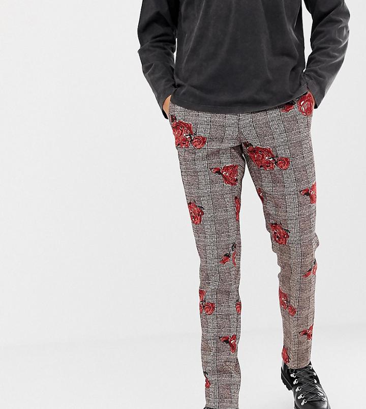 Heart & Dagger Skinny Pants In Rose Check Print - Pink