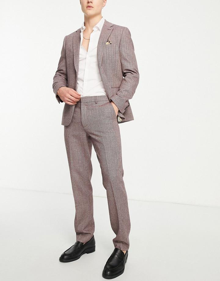 Harry Brown Wedding Slim Fit Tweed Wool Mix Suit Pants-red