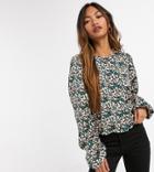 Y.a.s Blouse With Volume Sleeves In Green Ditsy Floral-multi